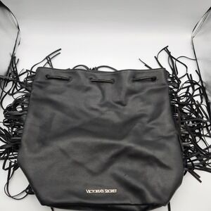 Victoria's Secret Black Boho Fringe Backpack Faux Leather 2015 Fashion Show‎